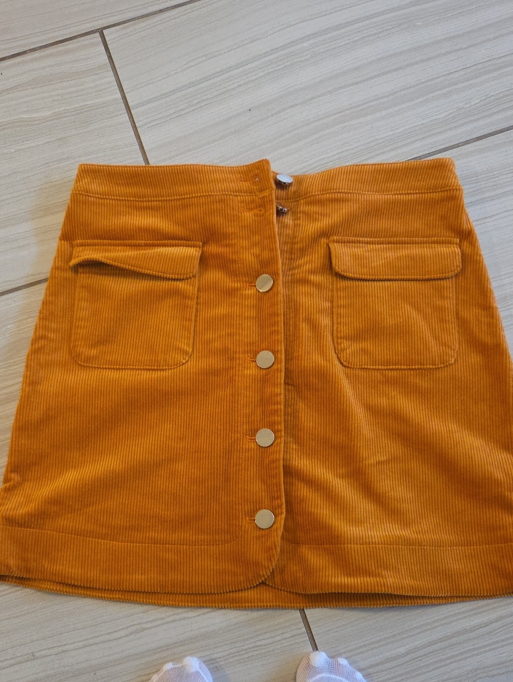 Loft Corduroy Button-Front Mini Skirt in Mustard
